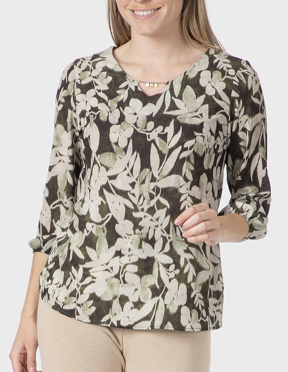 Playera manga 3/4 cuello redondo para mujer