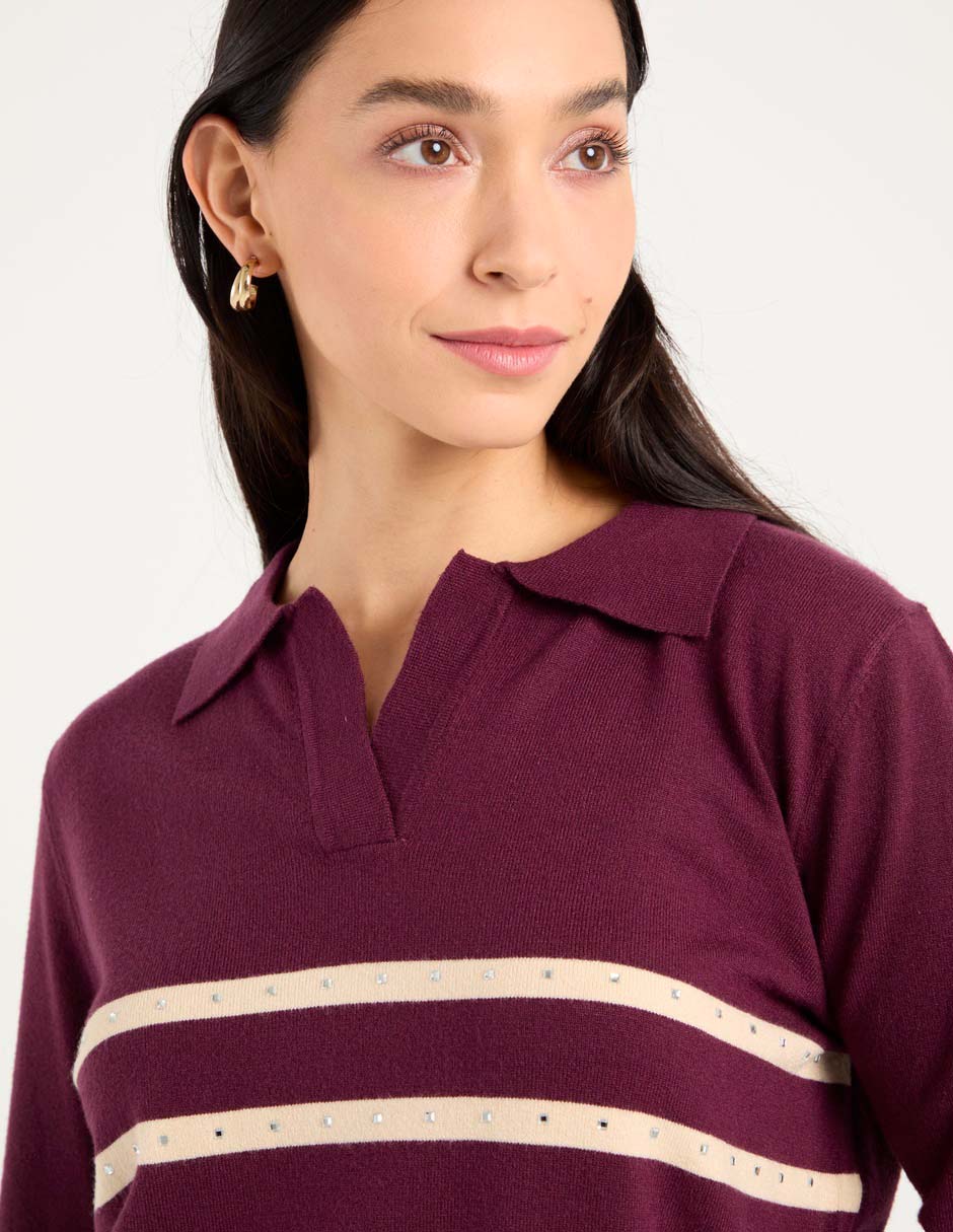 Suéter cuello camisero para mujer 8