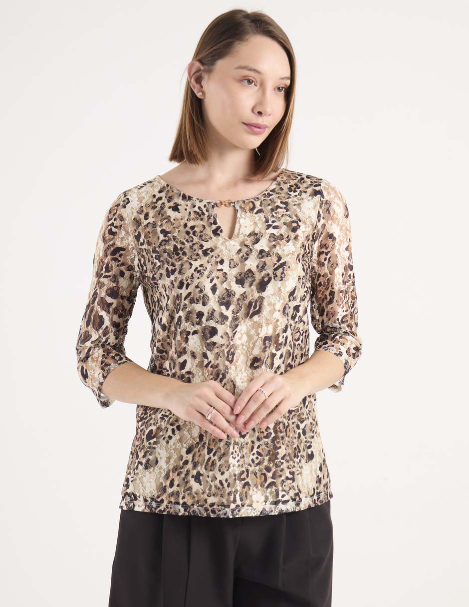 Playera manga 3/4 Punt Roma cuello redondo para mujer