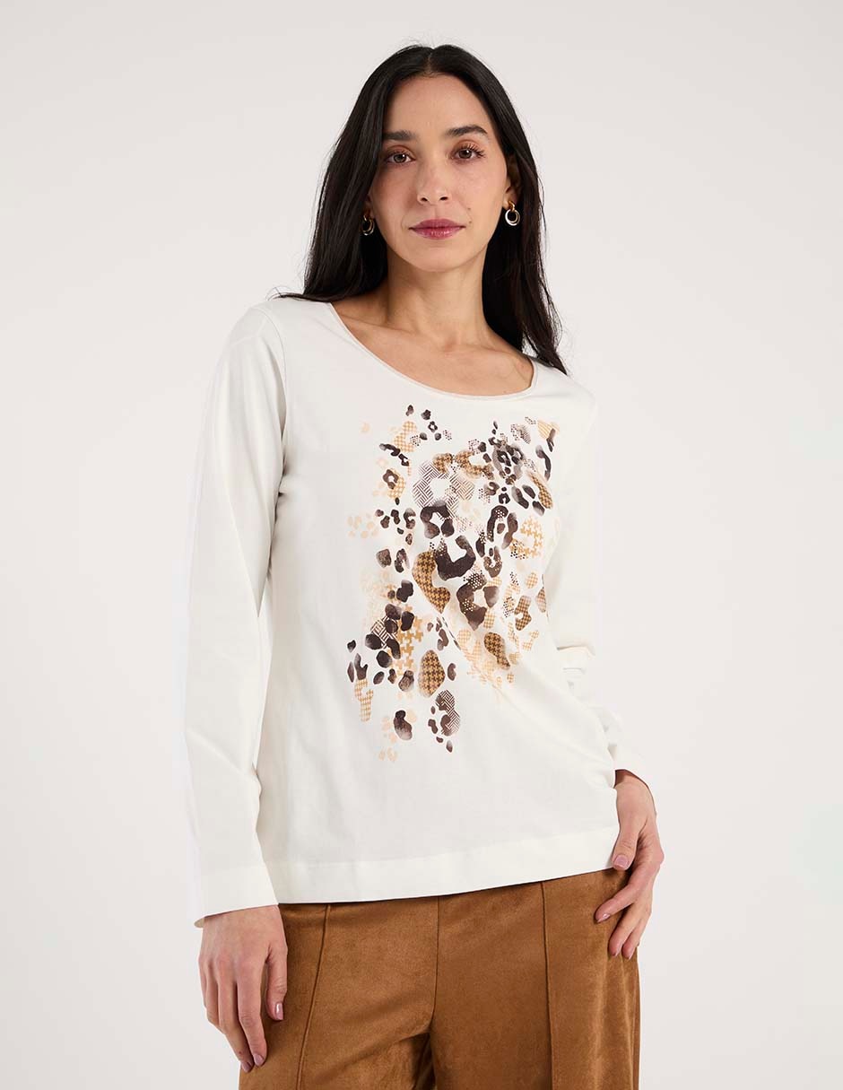 Playera manga larga Punt Roma cuello redondo para mujer