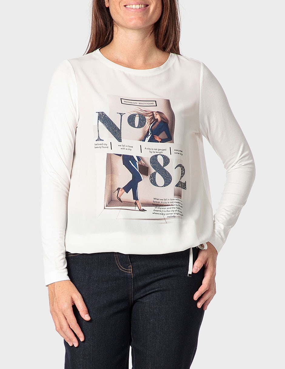 Playera manga larga Punt Roma cuello redondo para mujer