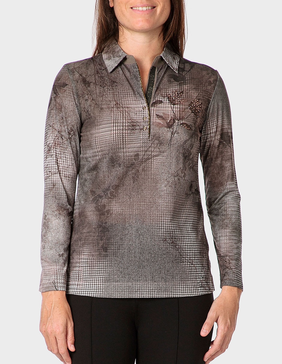 Playera manga larga Punt Roma cuello camisero para mujer
