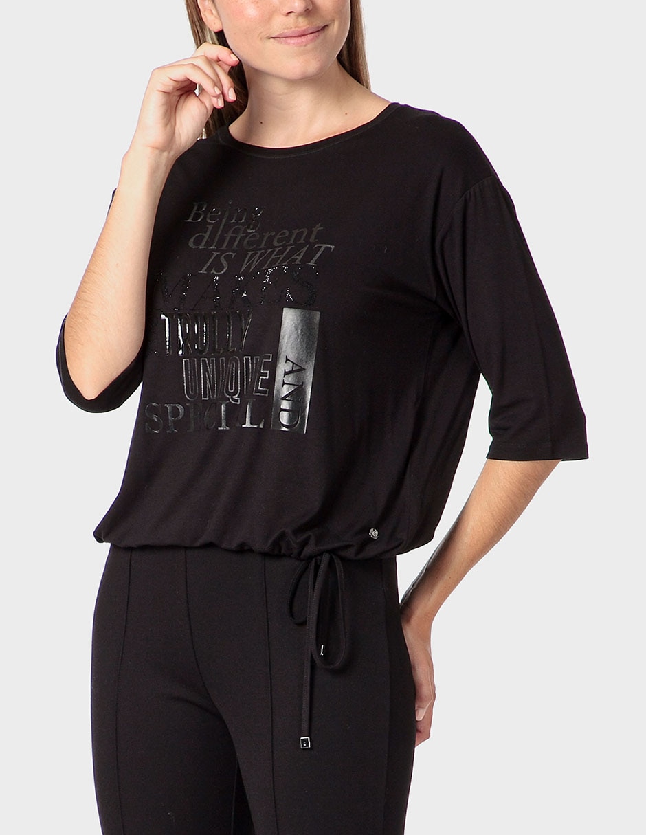 Playera manga al codo cuello redondo para mujer