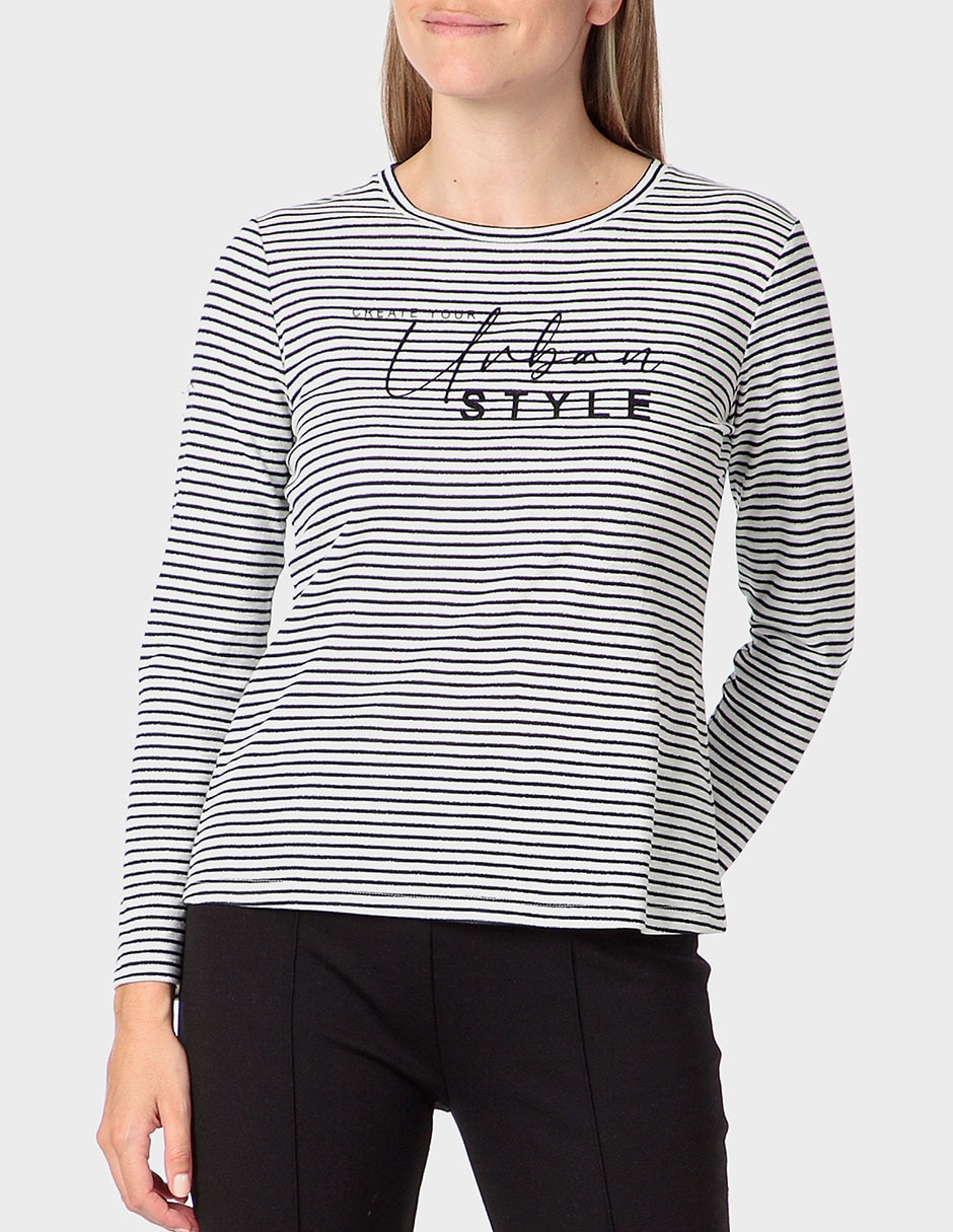 Playera manga larga cuello redondo para mujer