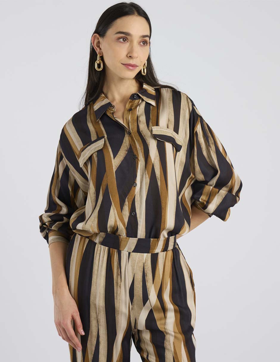 Blusa camisera Punt Roma manga larga para mujer