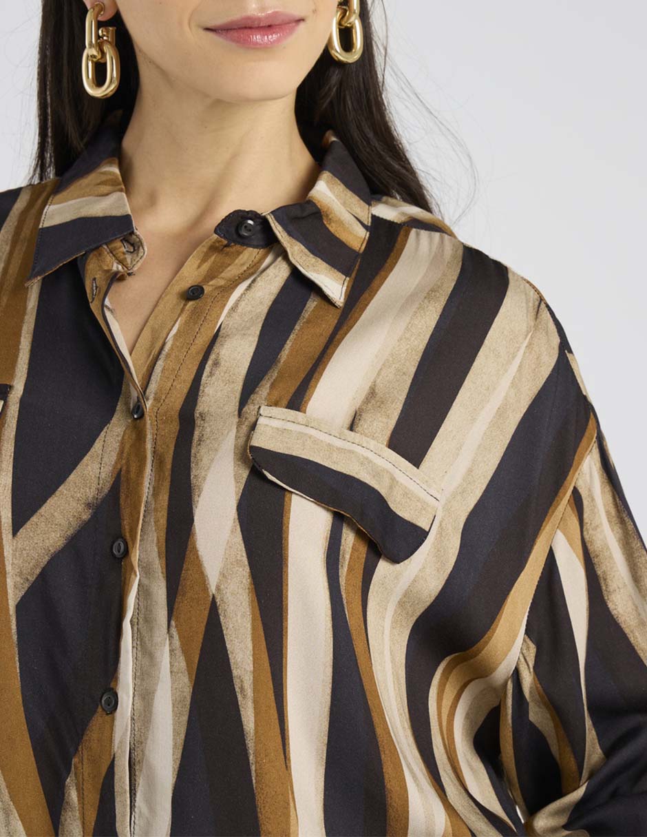 Blusa camisera Punt Roma manga larga para mujer