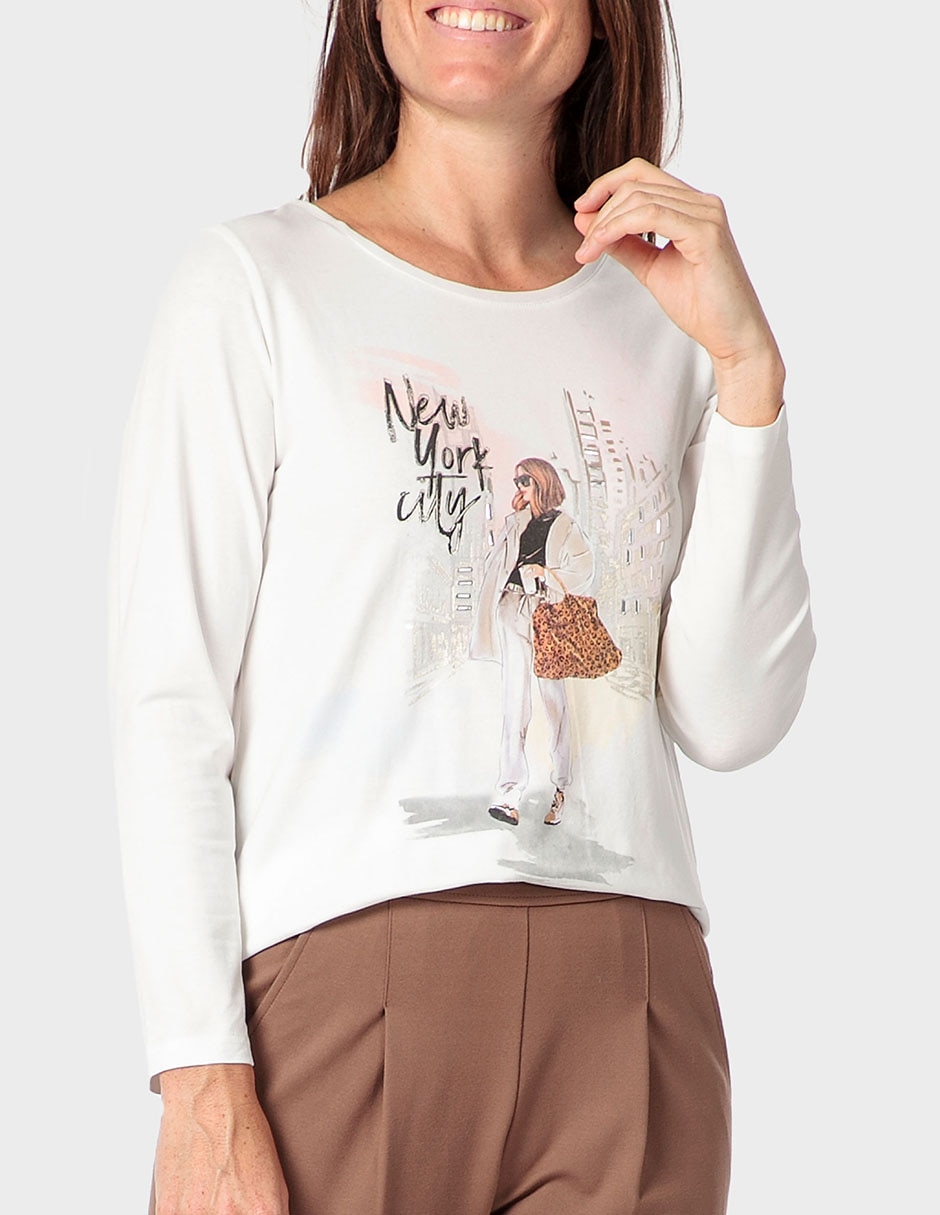 Playera manga larga Punt Roma cuello redondo para mujer