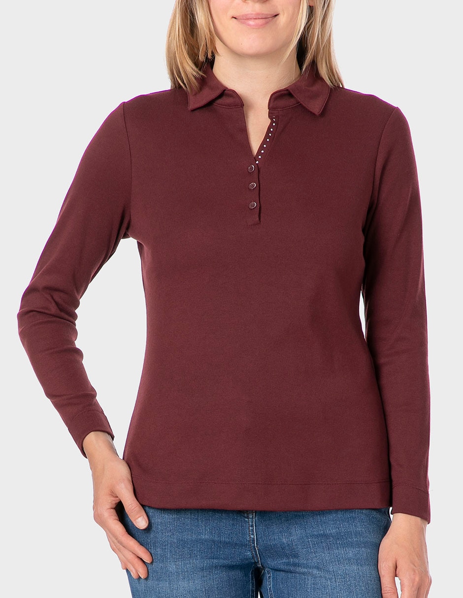 Playera manga larga Punt Roma cuello camisero para mujer