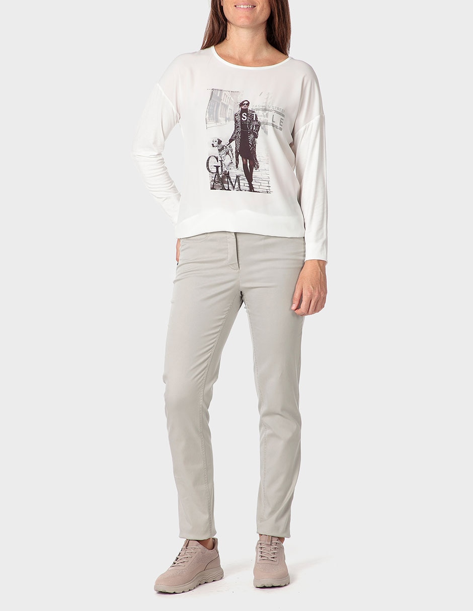 Playera manga larga cuello redondo mujer
