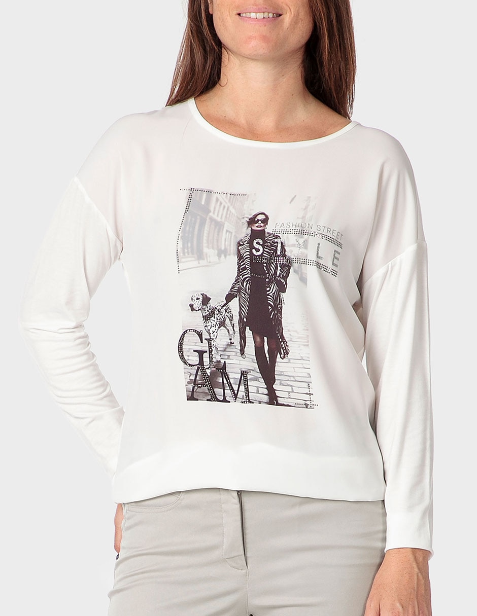 Playera manga larga Punt Roma cuello redondo para mujer