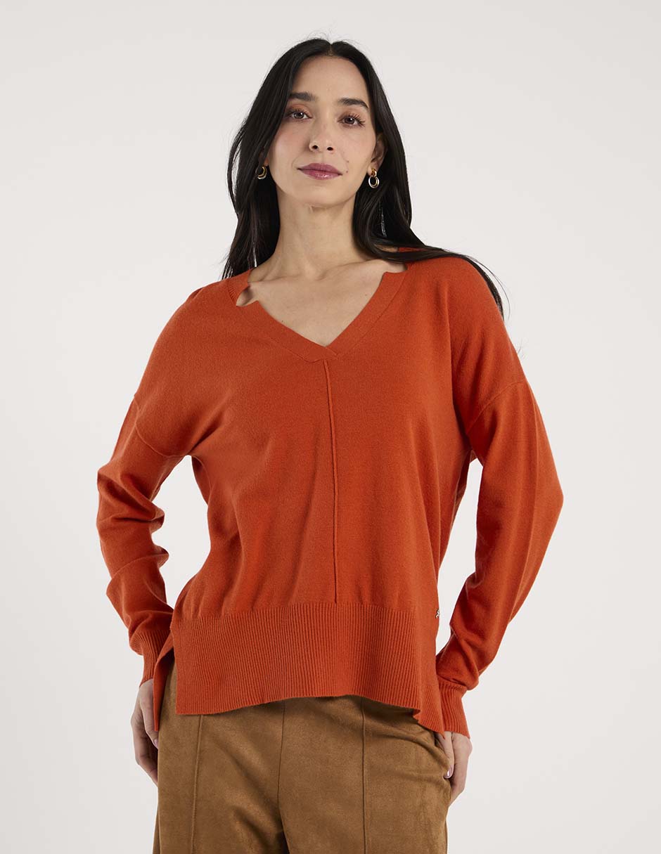 Suéter cuello V para mujer 1