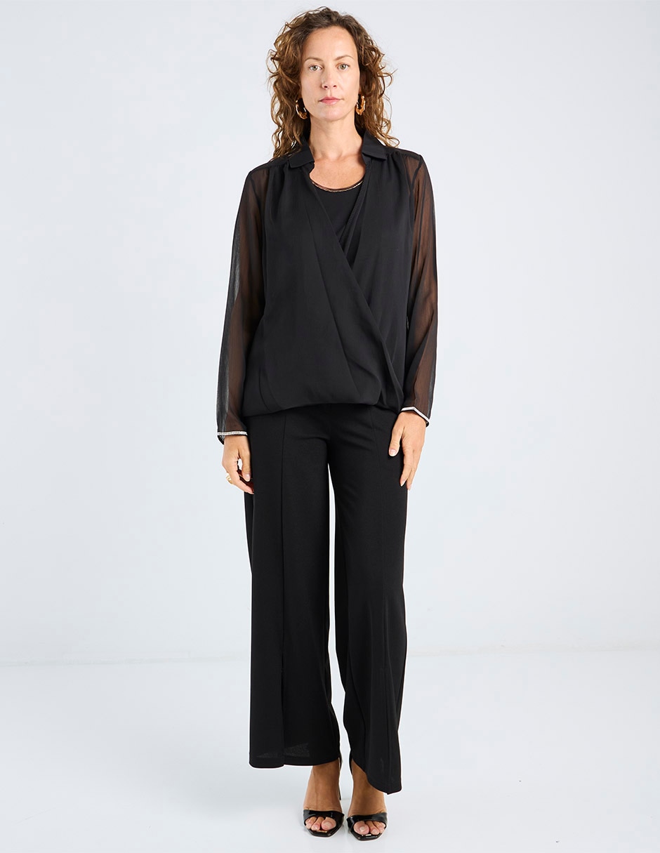 Blusa camisera Punt Roma manga larga para mujer