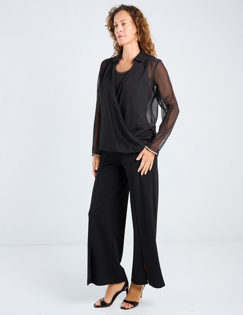 Blusa camisera Punt Roma manga larga para mujer