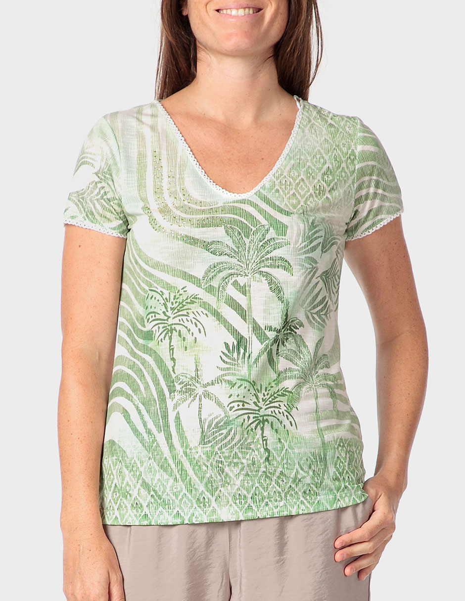 Playera manga corta Punt Roma cuello V para mujer