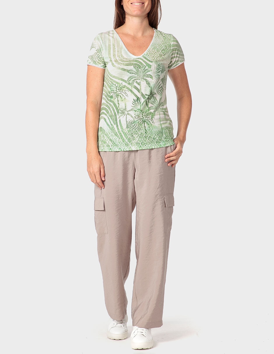 Playera manga corta Punt Roma cuello V para mujer