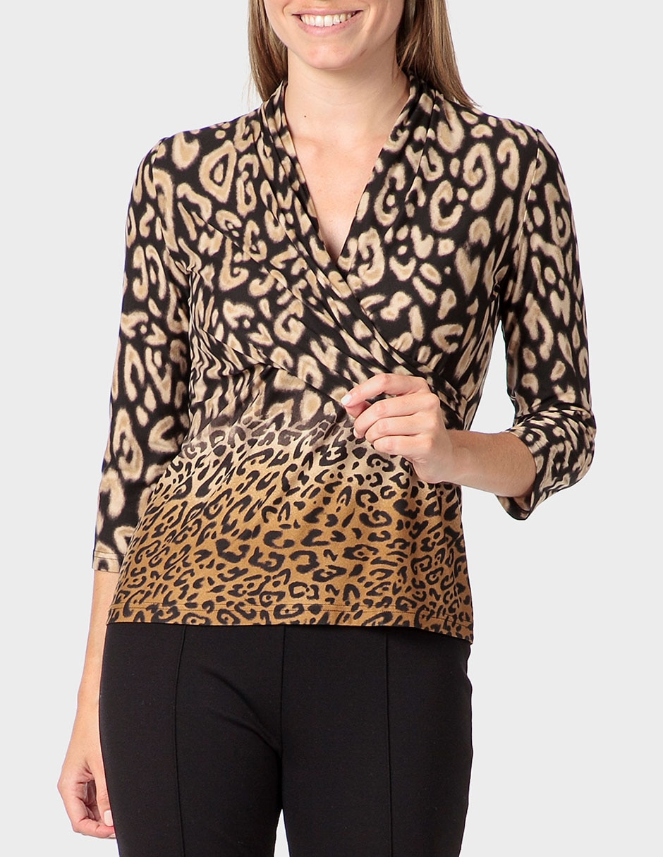 Playera manga 3/4 cuello v mujer