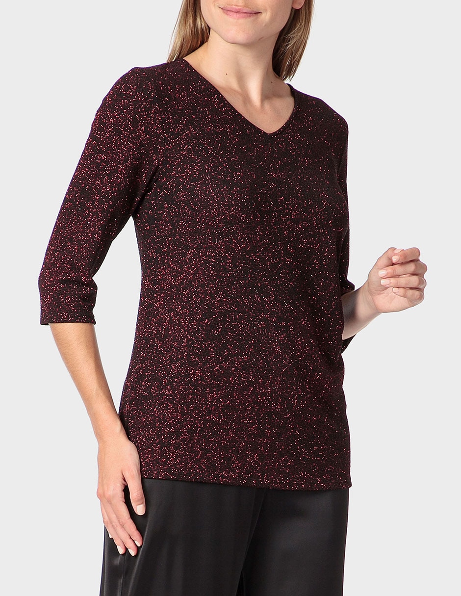 Playera manga 3/4 cuello v para mujer Playera manga 3/4 cuello v para mujer