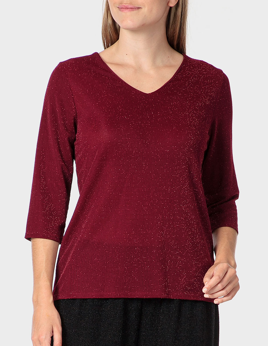 Playera manga 3/4 cuello v para mujer