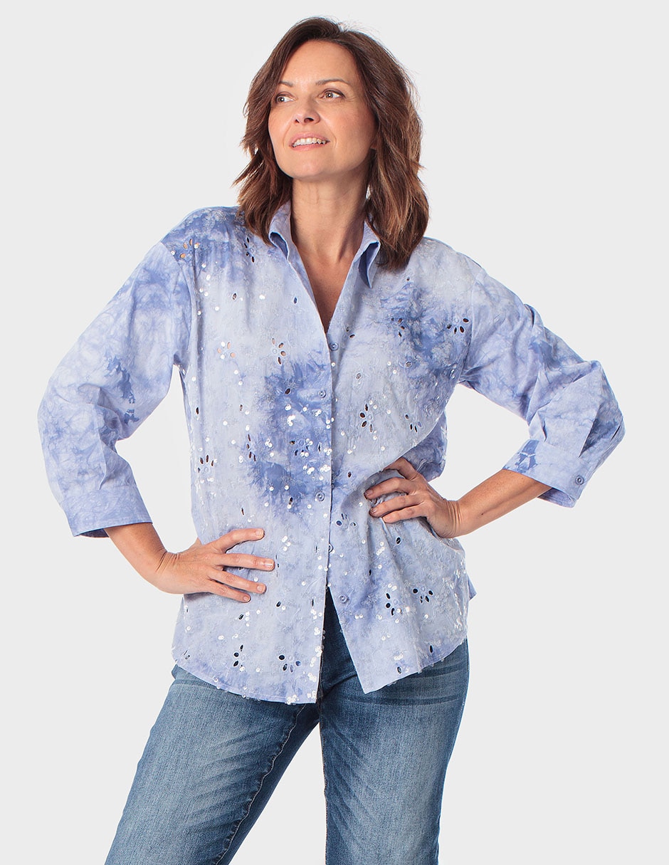 Blusa camisera Punt Roma manga larga para mujer
