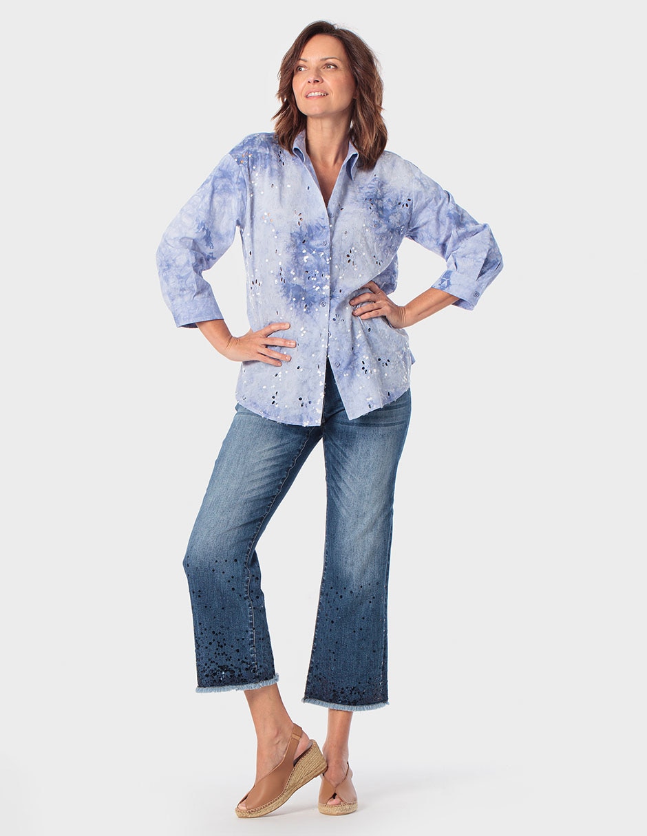 Blusa camisera Punt Roma manga larga para mujer