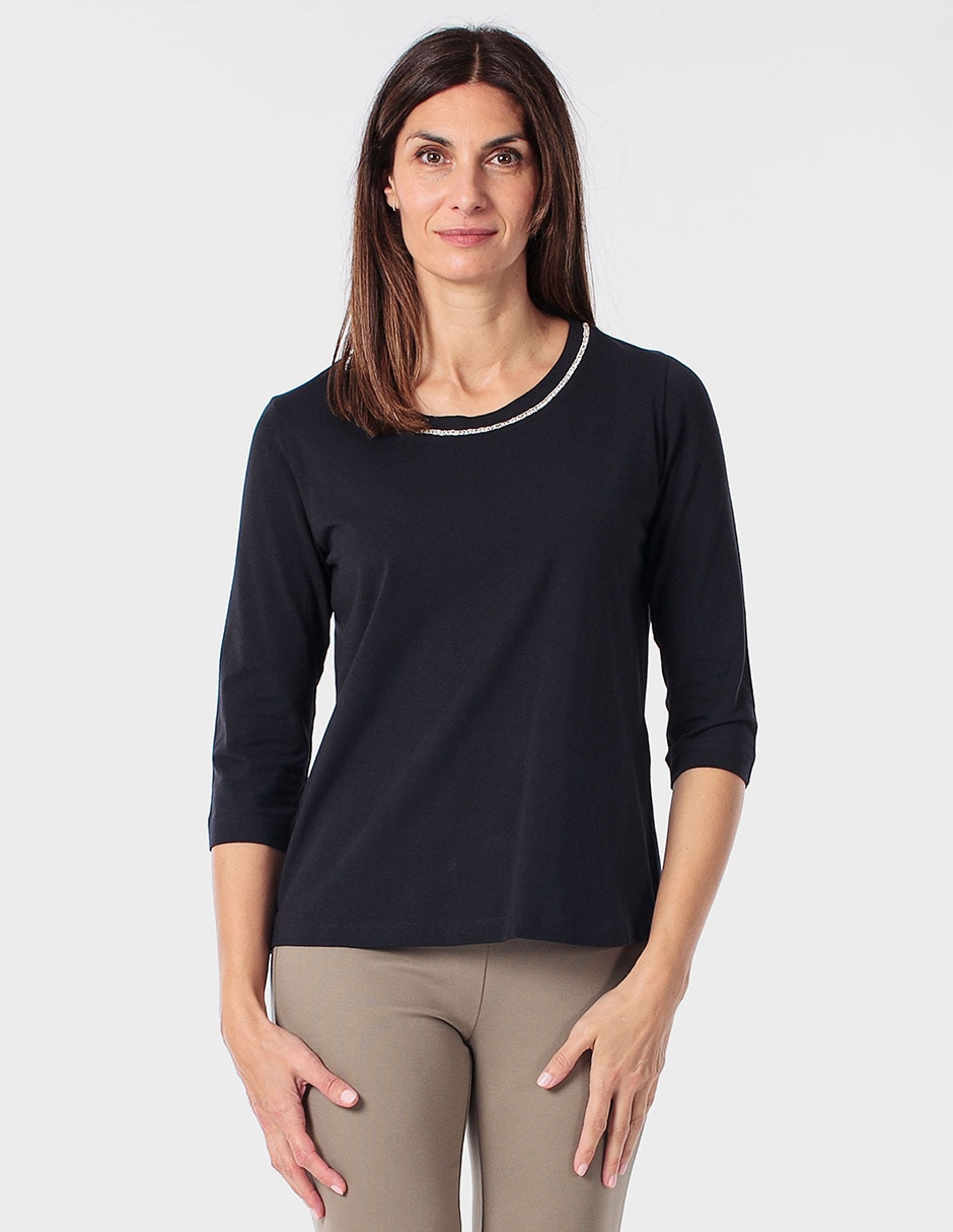 Playera manga 3/4 cuello redondo para mujer