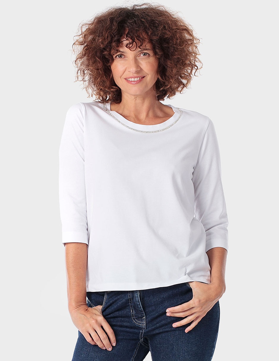 Playera manga 3/4 cuello redondo para mujer Playera manga 3/4 cuello redondo para mujer
