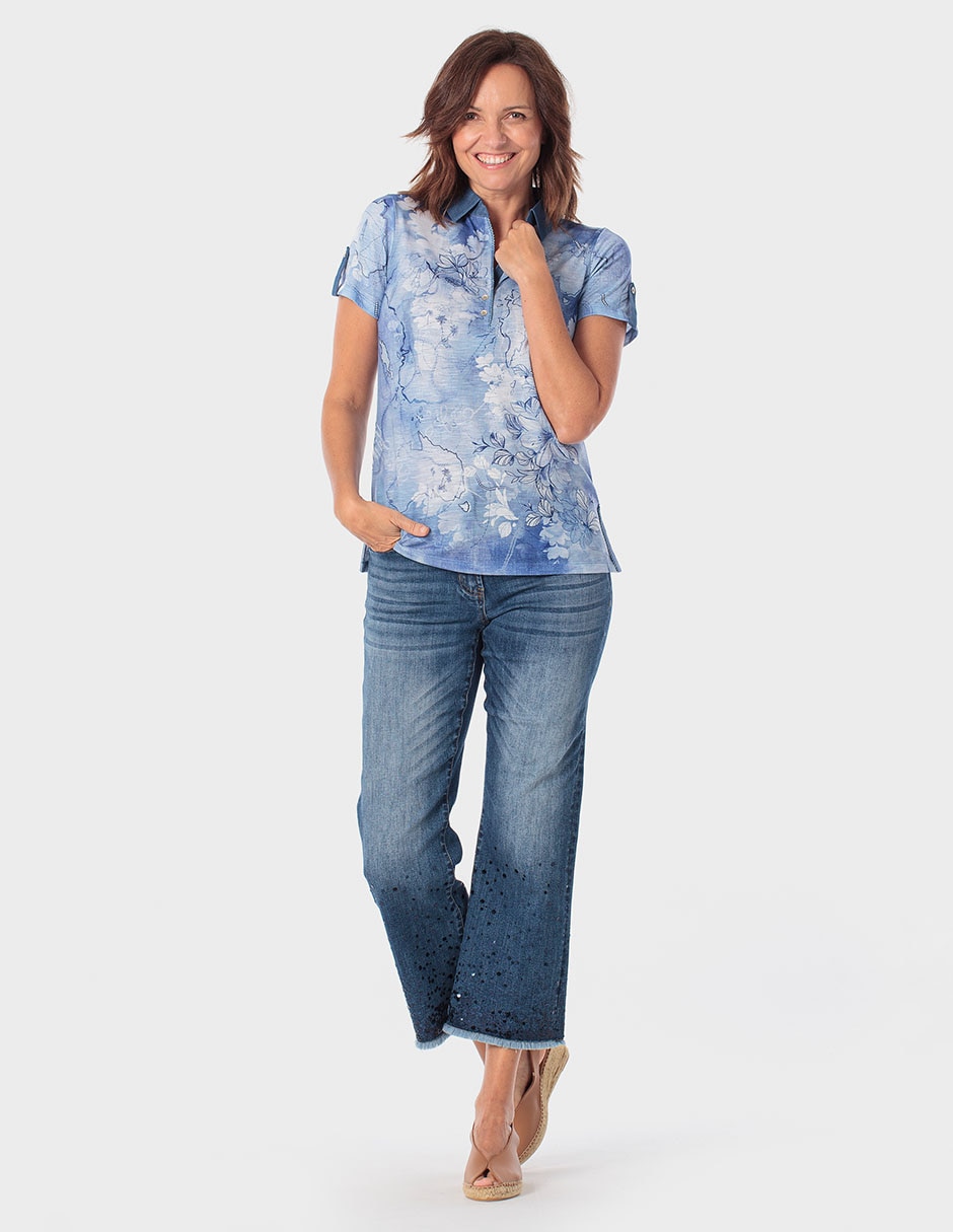 Playera manga corta Punt Roma cuello polo para mujer