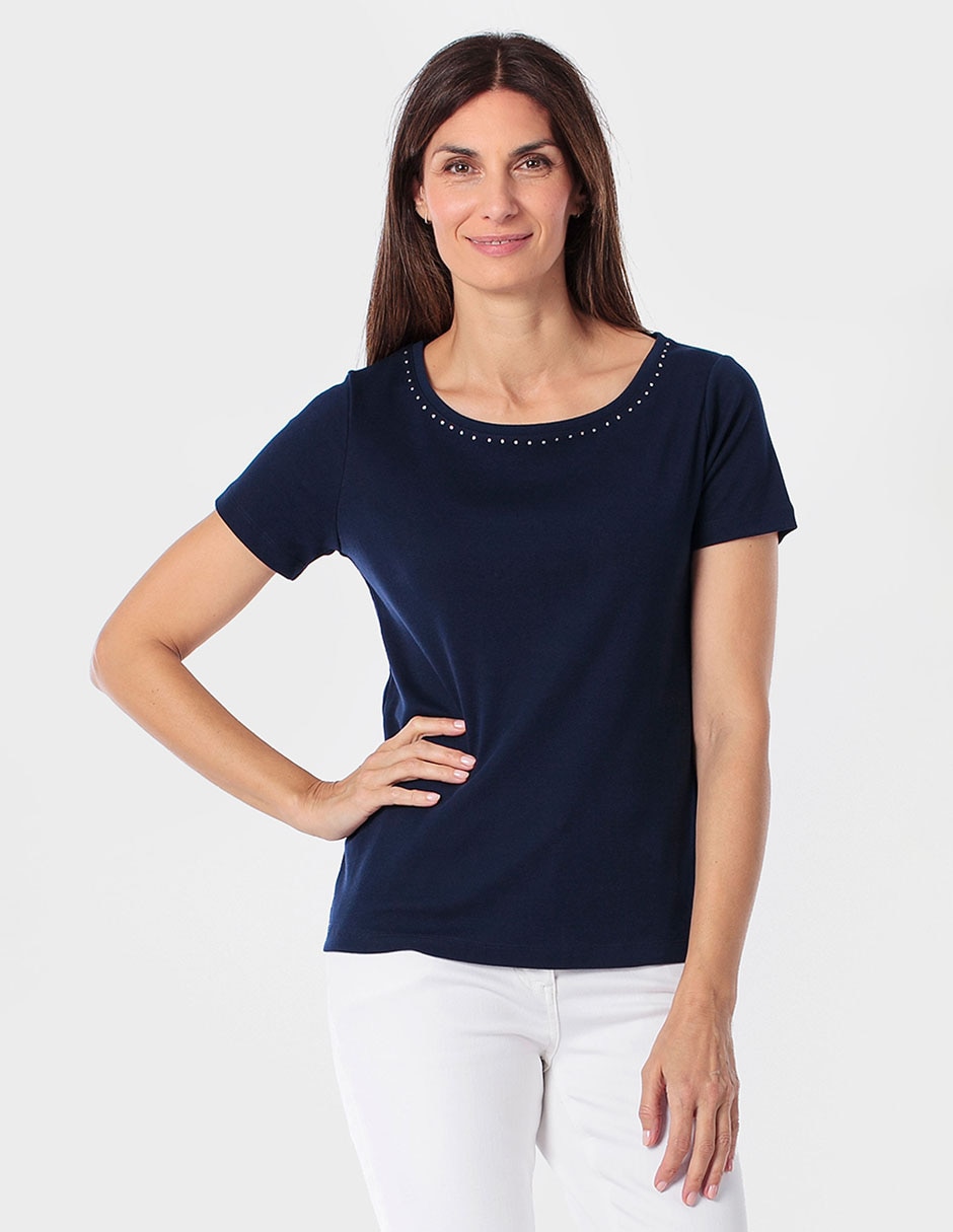 Playera manga corta cuello redondo para mujer