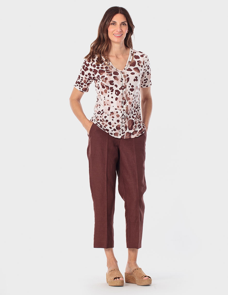 Blusa manga corta Punt Roma cuello V para mujer