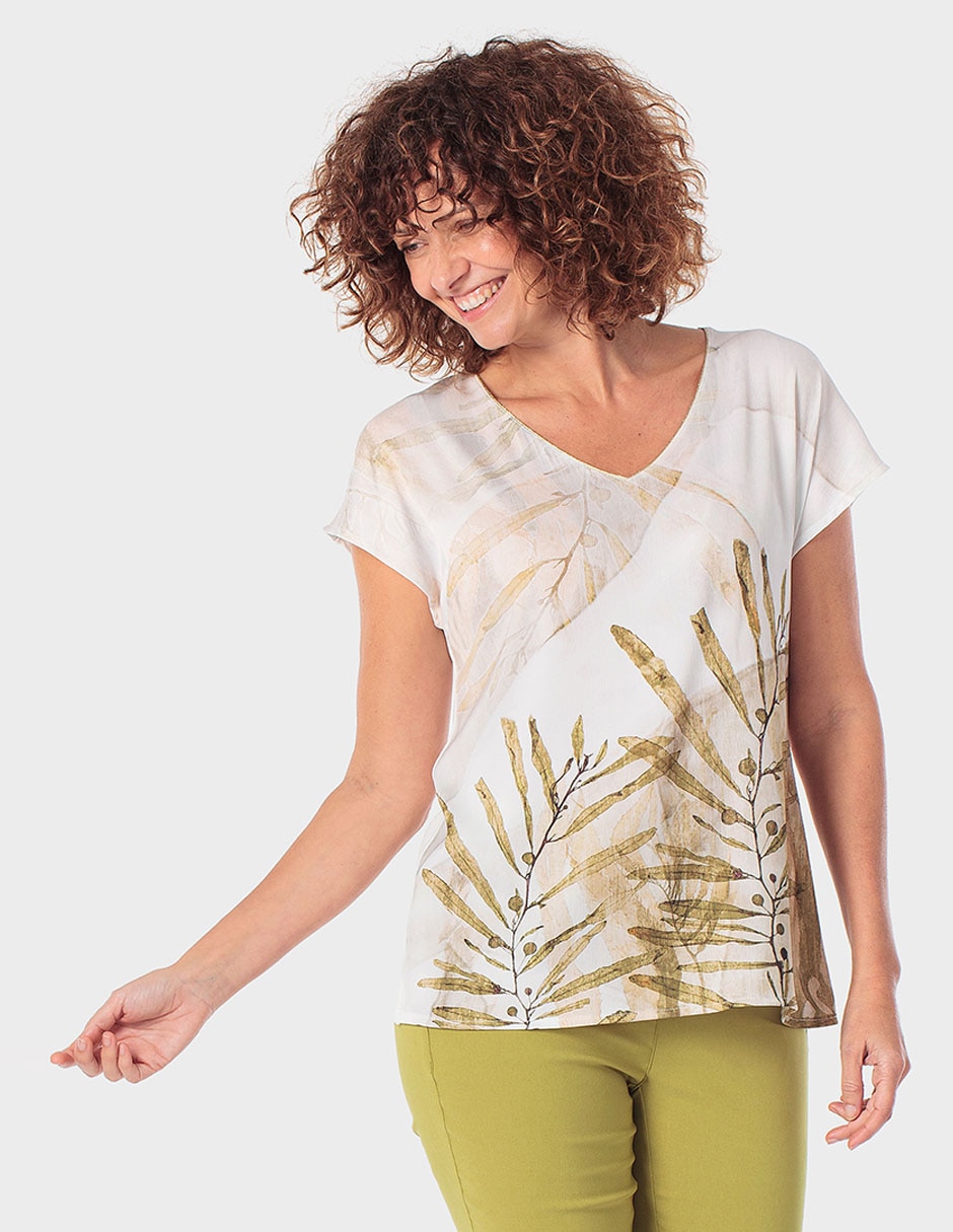 Blusa manga corta Punt Roma cuello V para mujer