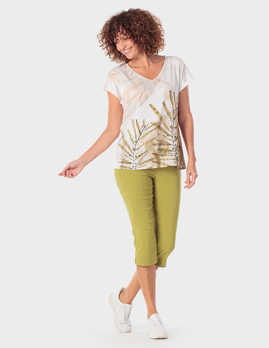 Blusa manga corta Punt Roma cuello V para mujer