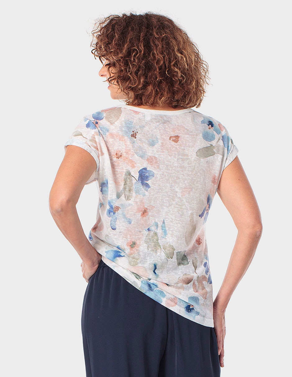 Blusa manga corta Punt Roma cuello v para mujer