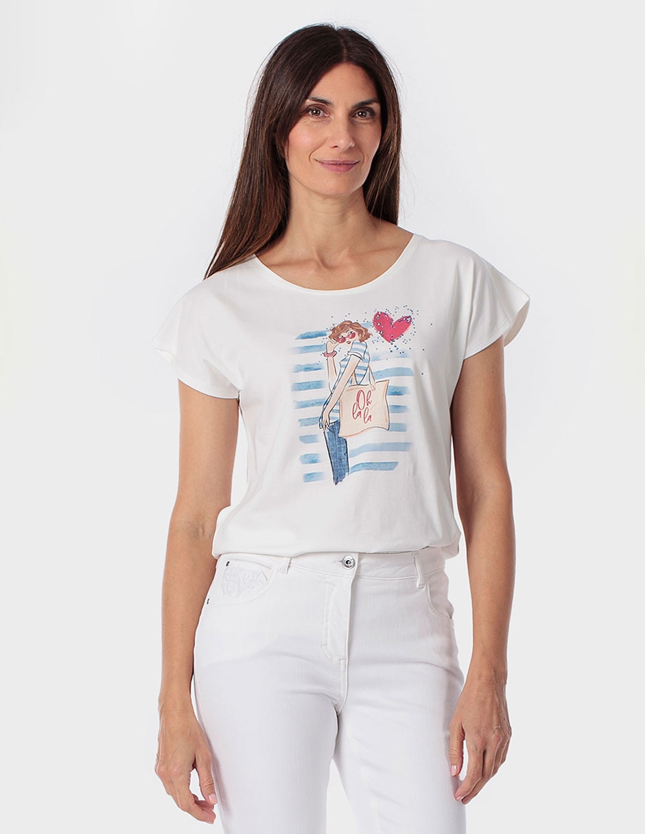 Blusa manga corta Punt Roma cuello redondo para mujer