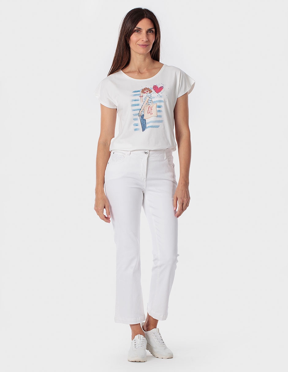 Blusa manga corta Punt Roma cuello redondo para mujer