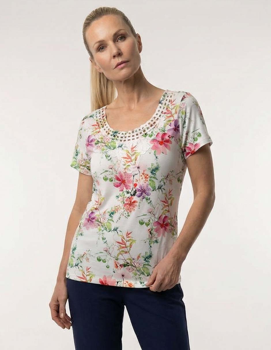 Playera manga corta cuello redondo para mujer