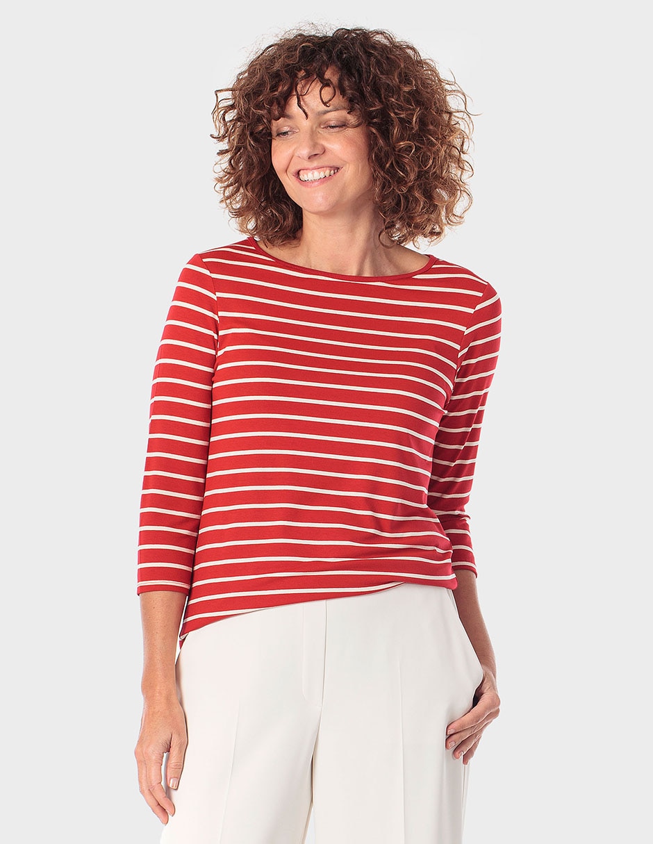 Playera manga 3/4 Punt Roma cuello ojal para mujer