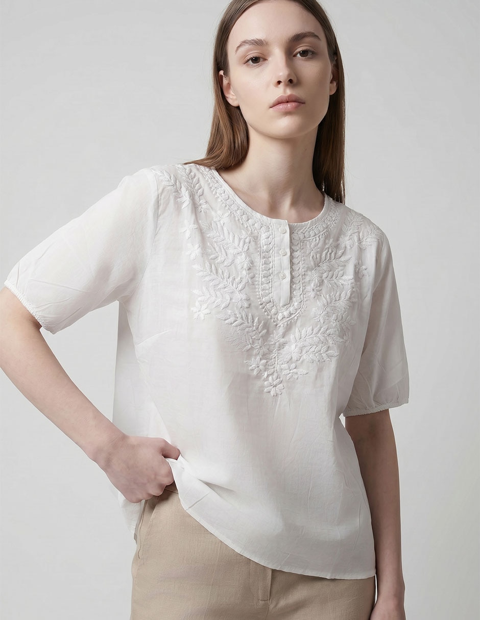 Blusa Punt Roma manga al codo para mujer
