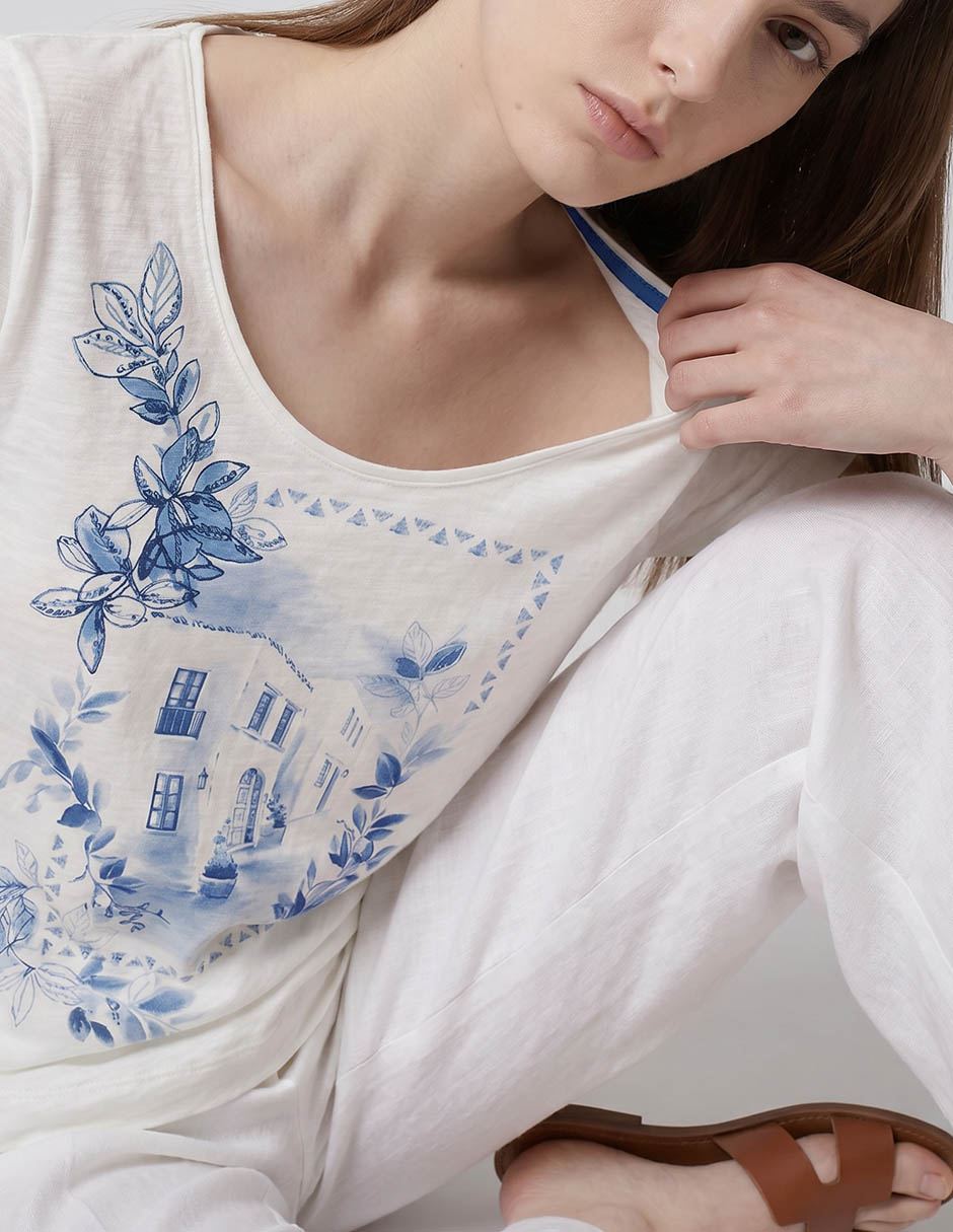 Playera manga corta punt roma cuello redondo para mujer