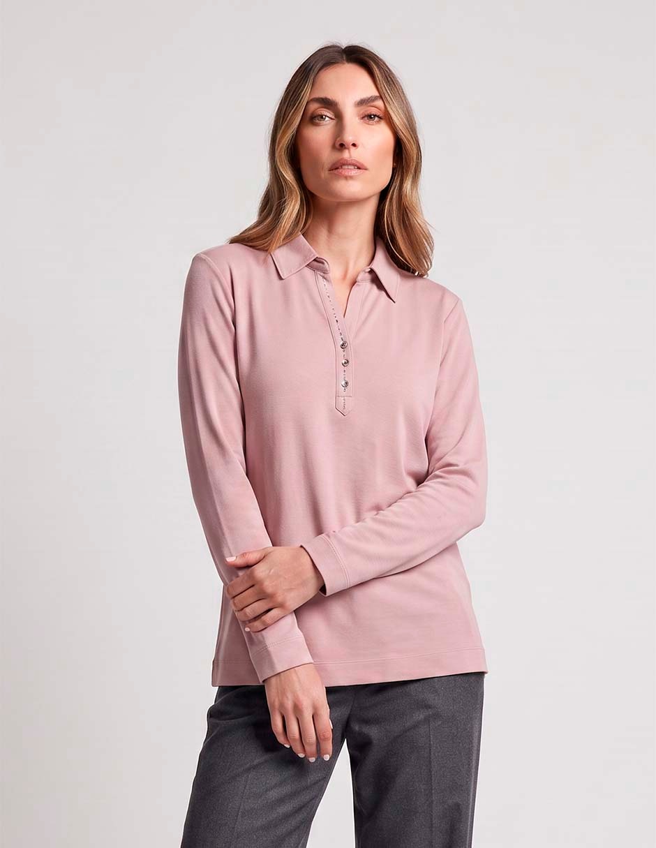 Playera manga larga cuello camisero para mujer Playera manga larga cuello camisero para mujer