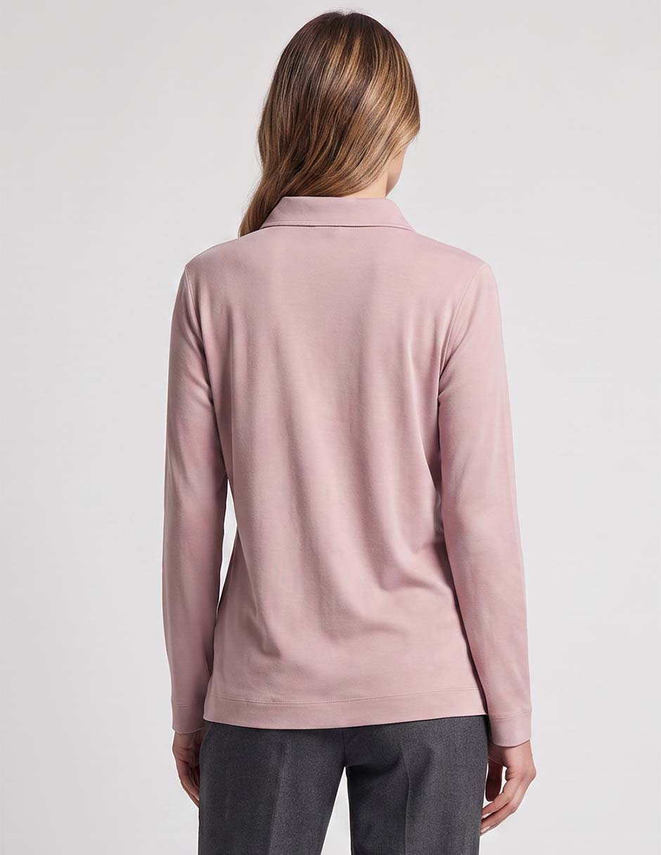 Playera manga larga cuello camisero para mujer 4