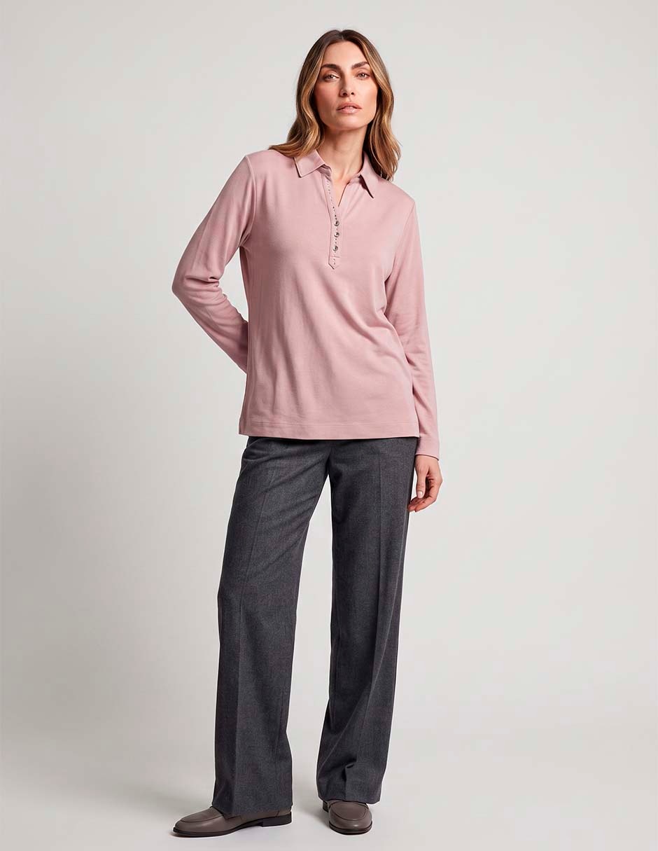 Playera manga larga cuello camisero para mujer 3