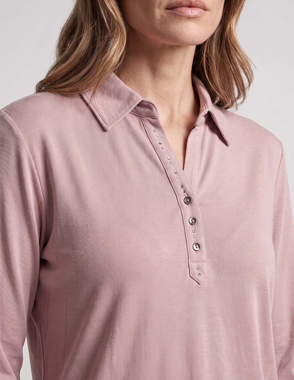 Playera manga larga cuello camisero para mujer 2