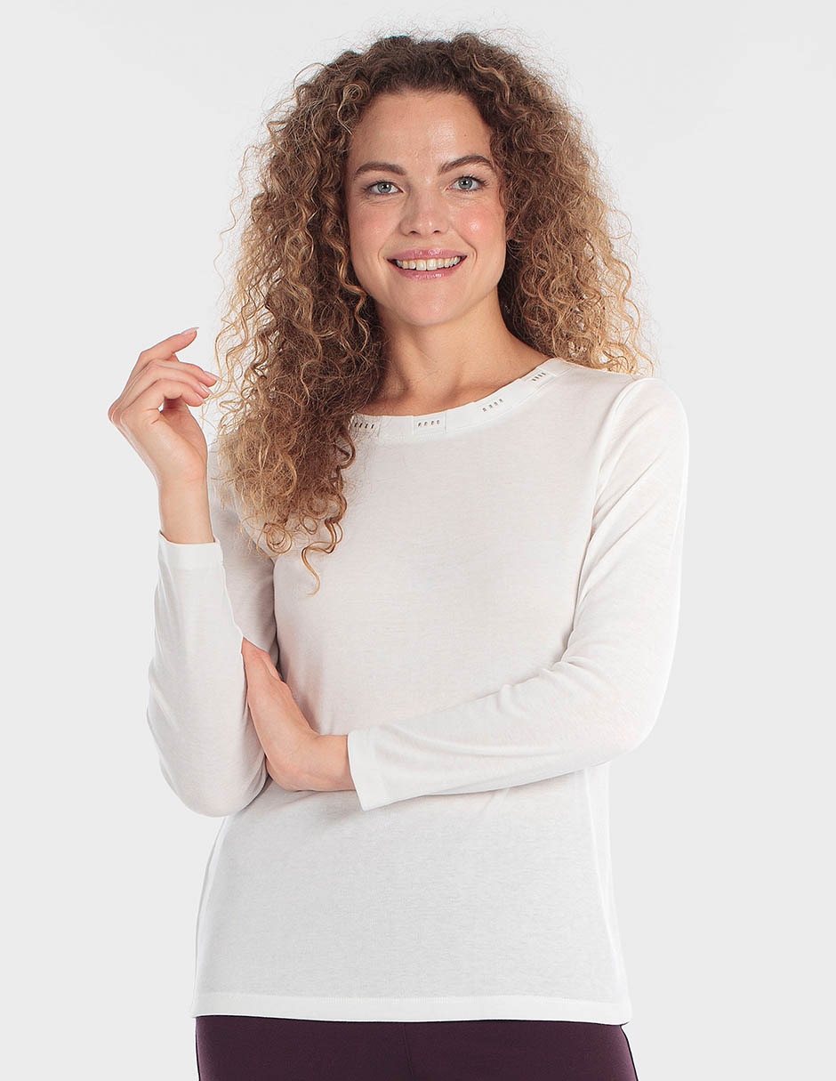 Playera manga larga cuello redondo para mujer