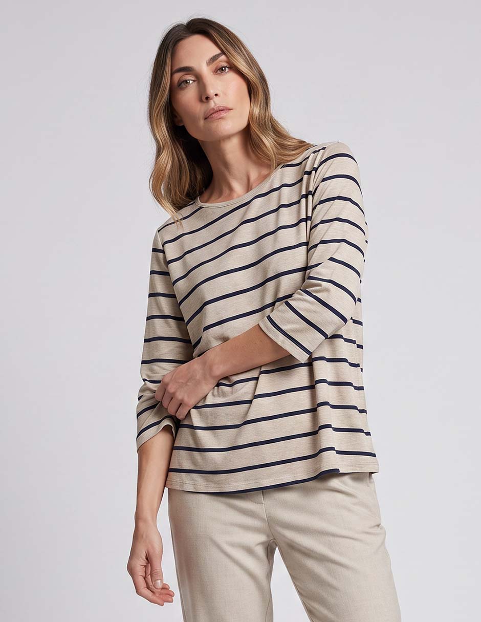 Playera manga 3/4 cuello redondo para mujer