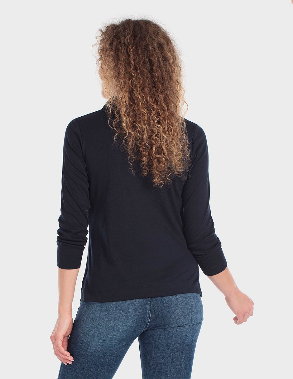 Playera manga larga cuello camisero mujer 2