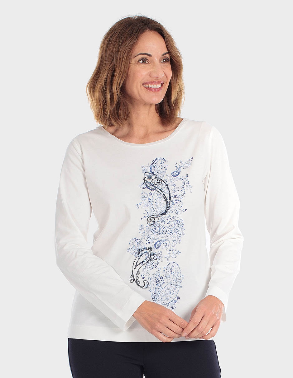 Playera manga larga cuello redondo para mujer