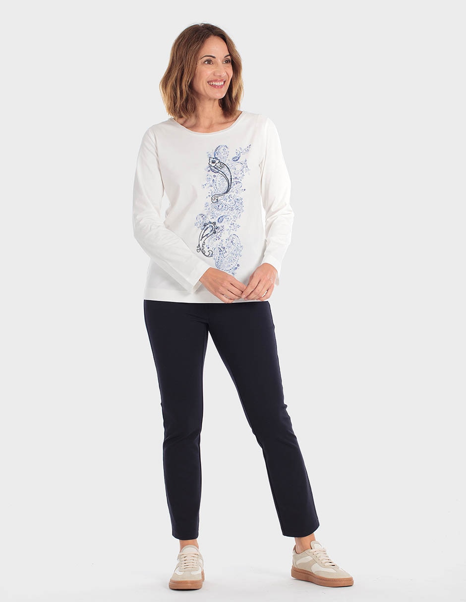 Playera manga larga cuello redondo para mujer