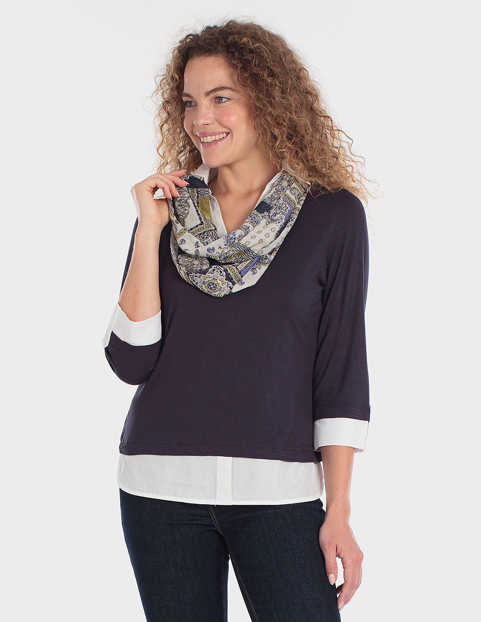 Playera manga larga cuello alto para mujer