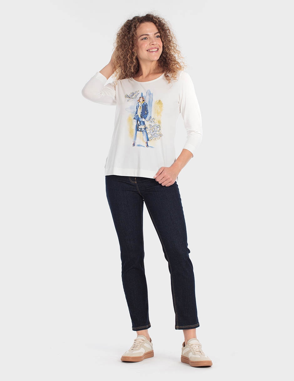 Playera manga 3/4 cuello redondo para mujer