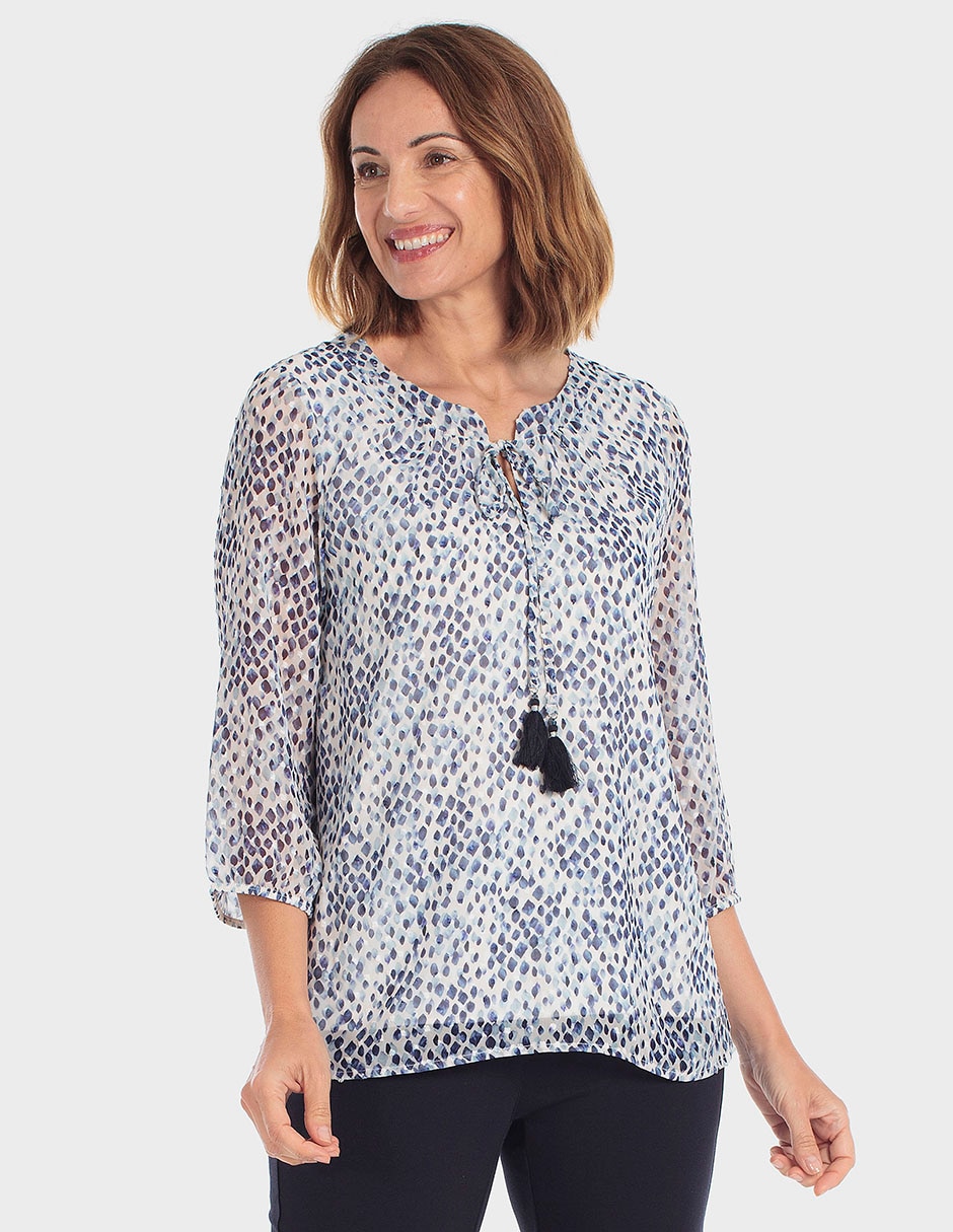 Playera manga 3/4 cuello con amarre para mujer